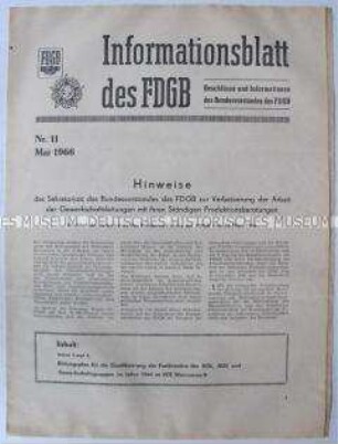 Informationsblatt des FDGB mit Hinweisen des Bundesvorstandes zur Verbesserung der Arbeit der BGL