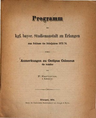 Anmerkungen zu Oedipus Coloneus : für Schüler