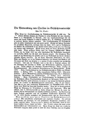 Die Verwendung von Quellen im Geschichtsunterricht