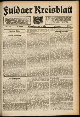 Zweite Ausgabe vom Samstag, den 06. Mai 1911.