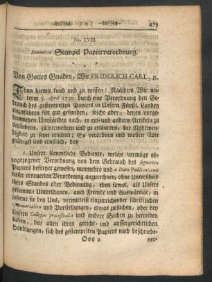 No. LVIII. Renovirte Stempel Papierverordnung