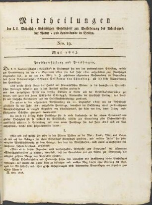 Mittheilungen. Nro. 19. Mai 1823.