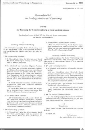 Gesetz zur Änderung der Gemeindeordnung und der Landkreisordnung