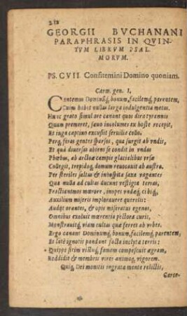 Georgii Buchanani Paraphrasis In Quintum Librum Psalmorum.