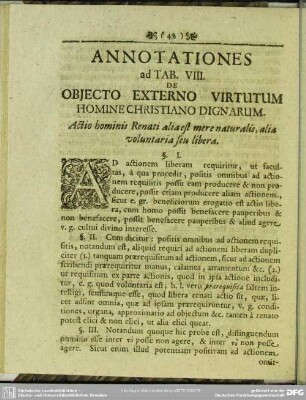 Annotationes ad Tab. VIII. De Obiecto Externo Virtutum Homine Christiano Dignarum