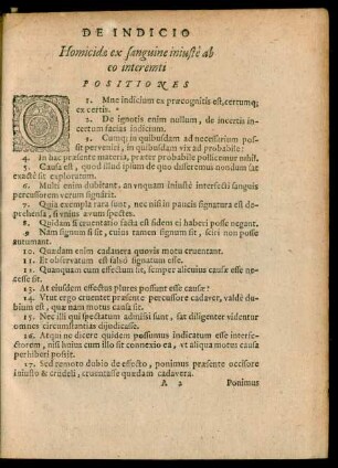 De Indicio Homicidae ex sanguine iniuste ab eo interemti Positiones