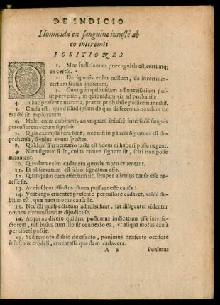 De Indicio Homicidae ex sanguine iniuste ab eo interemti Positiones