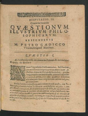 Disputatio IV. ... Respondente M. Petro Gaedicco