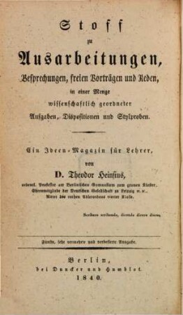 Teut oder theoretisch-praktisches Lehrbuch der gesammten deutschen Sprachwissenschaft, 5. Stoff zu Ausarbeitungen. - 5. Ausg. - 1840