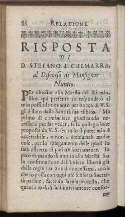 Risposta di D. Stefano di Chemarra al Discorso di Monsignor Nuntio