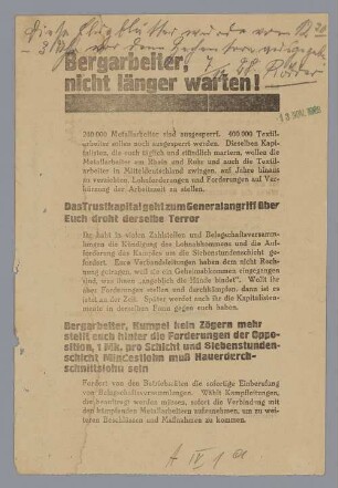 "Bergarbeiter, nicht länger warten!"