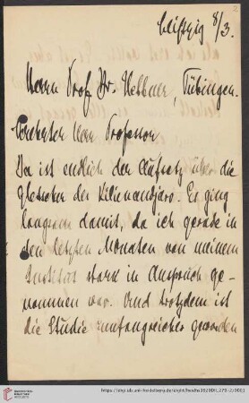Nachlass Alfred Hettner, Eingegangene Briefe, Korrespondenz Hans Meyer/Alfred Hettner: Brief von Hans Meyer an Alfred Hettner