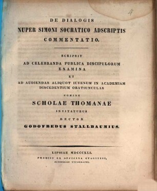 Oratio qua ad sacra anniversaria Scholae Thomanae ... celebranda ... invitat. 1841