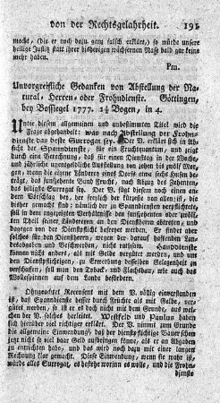 Unvorgreifliche Gedanken von Abstellung der Natural-, Herren- oder Frohndienste.