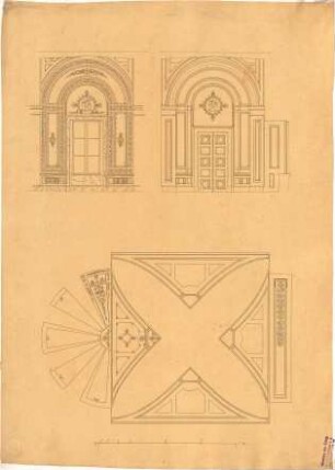 Klenze, Leo von; St. Petersburg (Russland); Eremitage - Plafond, Fenster u. Tür (Ansichten)