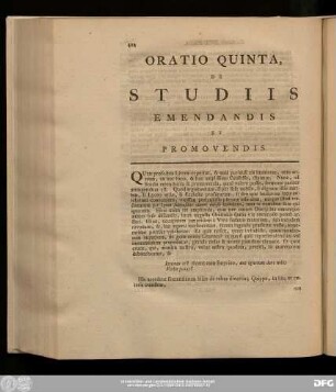 Oratio Quinta, De Studiis Emendandis Et Promovendis.