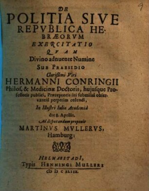 De politia sive republica Hebraeorum exercitatio