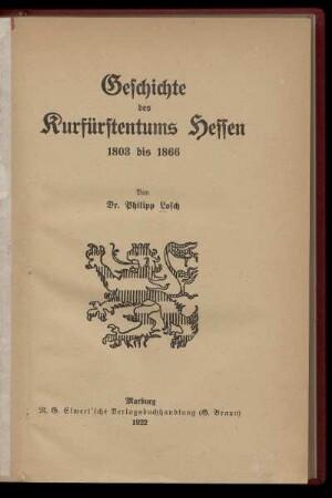 Geschichte des Kurfürstentums Hessen : 1803 bis 1866