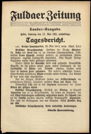 Ausgabe vom Samstag, den 22. Mai 1915.