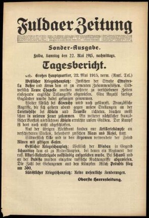 Ausgabe vom Samstag, den 22. Mai 1915.