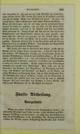 Fünfte Abtheilung. Naturgeschichte