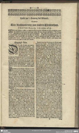 Epistel am I. Sonntag des Advents, Vorstellend Eine Aufmunterung zum wahren Christenthum