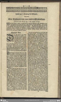 Epistel am I. Sonntag des Advents, Vorstellend Eine Aufmunterung zum wahren Christenthum