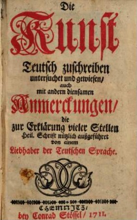 Die Kunst Teutsch zuschreiben
