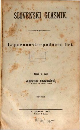 Slovenski glasnik : lepoznansko-podučen list. [3.] 1860