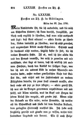 No. LXXXIII. Forster an Th. H. in Göttingen