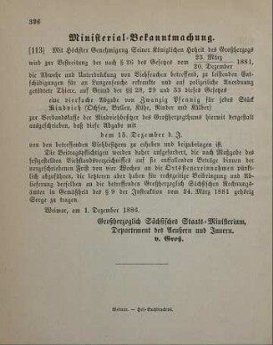 113. Ministerial-Bekanntmachung, Ausschreiben einer Abgabe zur Verbandskasse der Viehbesitzer des Großherzogthums betreffend