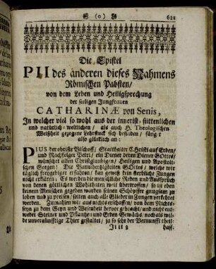 Die Epistel PII des anderen dieses Nahmens Römischen Pabsten/...