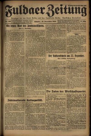 Erste Ausgabe vom Samstag, den 16. November 1929.