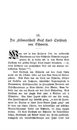 IX. Der Feldmarschall Graf Kurd Christoph von Schwerin