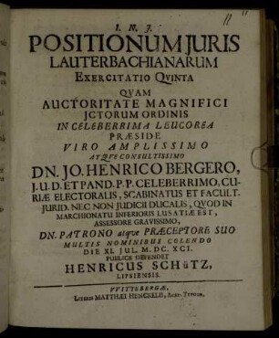 Positionum Juris Lauterbachianarum Exercitatio Quinta