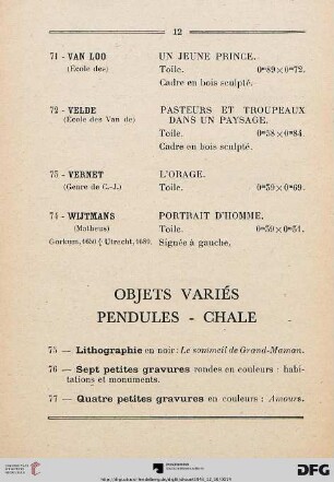 Objets Variés – Pendules – Chale (Nr. 75-85)
