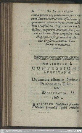 Disputatio II. De unitate essentiae Divinae, & Personarum Trinitate