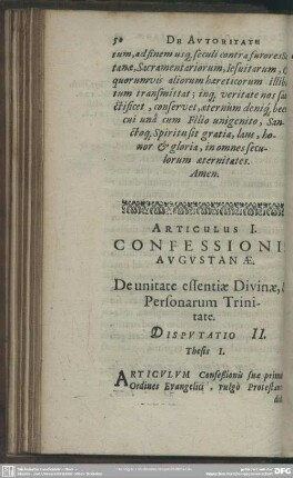 Disputatio II. De unitate essentiae Divinae, & Personarum Trinitate
