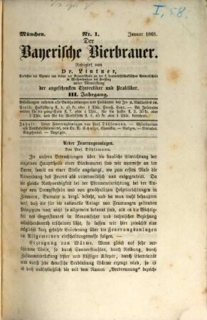 Der Bayerische Bierbrauer : Zeitschr. für d. gesamte Brauwesen. 3, 3. 1868