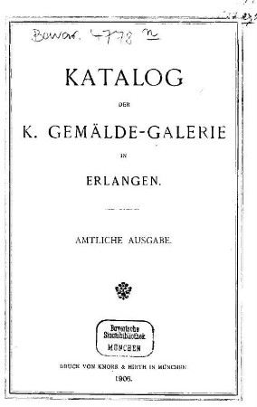 Katalog der K. Gemälde-Galerie in Erlangen
