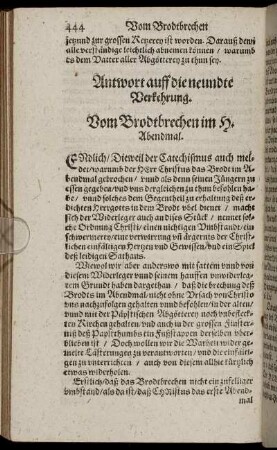 ... Vom Brodtbrechen im H. Abendmal; Beschluß Vnnd Entschuldigung/gegen Christlichen Vnnd friedsamen Leuten/ die vielleicht möchten ...
