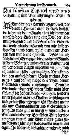 Im fünfften Capittel wird umb Erhaltung und Vermehrung der Demuth gebeten.