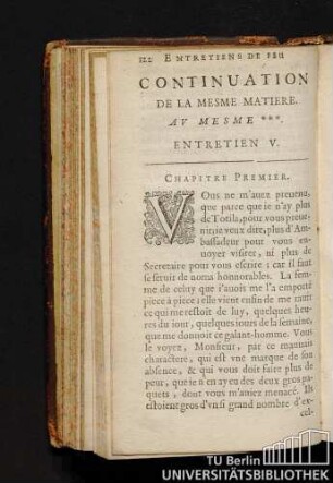 Entretiens De FeuContinuation De La Mesme Matiere. Av Mesme ***. Entretien V.