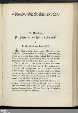 III. Abteilung. Die Jahre meiner späteren Kindheit
