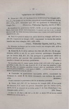 QUESTIONS DE GÉOMÉTRIE.