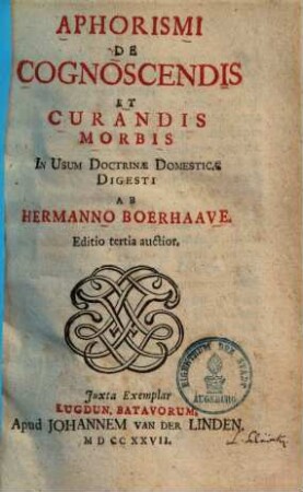 Aphorismi De Cognoscendis Et Curandis Morbis
