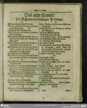 Das achte Capitel, Die Nahmen verdächtiger Personen