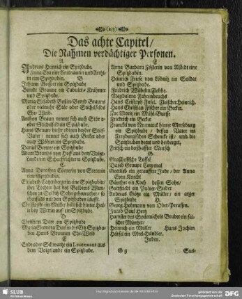Das achte Capitel, Die Nahmen verdächtiger Personen