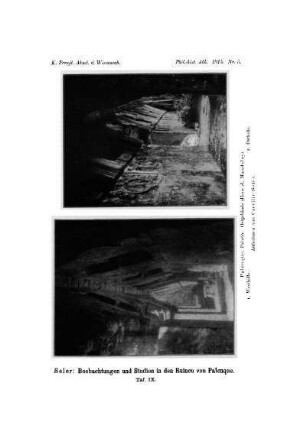 Taf. IX. - [Palenque, Palacio, Ostgebäude, Westhalle und Osthalle]