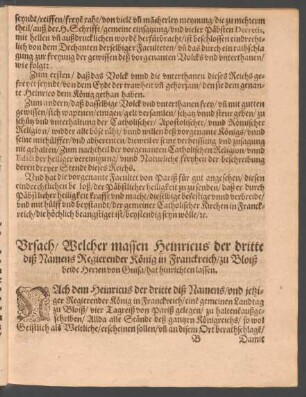 Ursach/ Welcher massen Heinricus der dritte diß Namens Regierender König in Franckreich/ zu Bloiß beide Herren von Guisa/ hat hinrichten lassen.